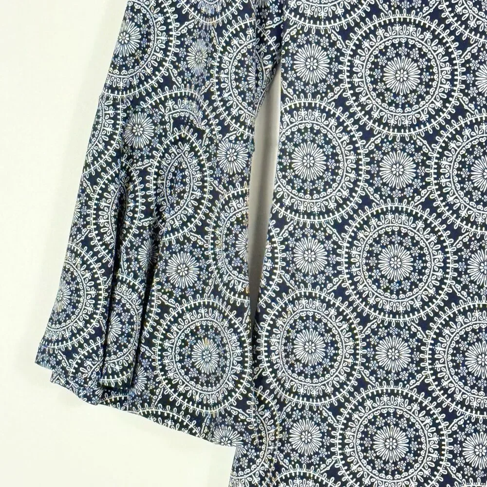 Tommy Hilfiger Navy Blue White Medallion 3/4 Ruffle Sleeve Dress Women's Sz‎ 4 - Picture 3 of 8